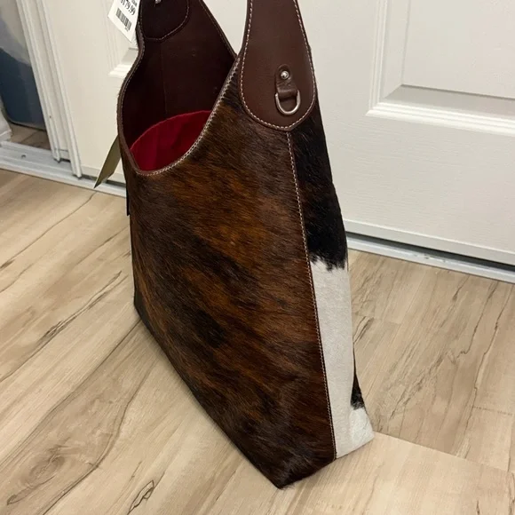 Elegant Brown and White Shoulder Bag. Made in Italy real leather - Picture 4 of 5